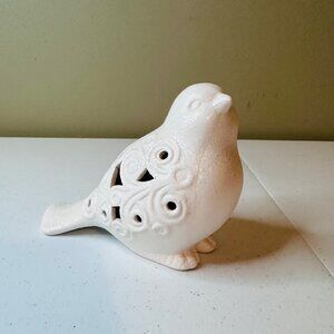 Ceramic Bird Figurine With Swirl Cutouts Glitter Bird Decoration Christmas